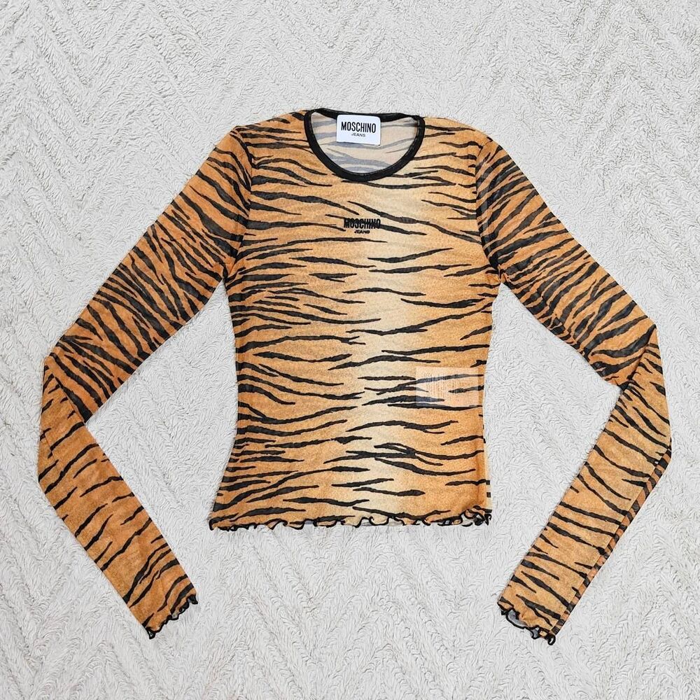 Y2K Style Moschino Sheer Tiger Grunge Top